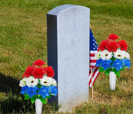 Headstone and flowers